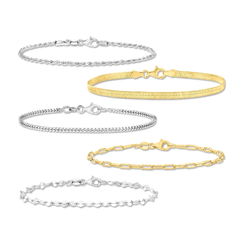 Stone-woven bangles-Ross-Simons Italian Sterling Silver and 18kt Gold Over Sterling Jewelry Set: 5 Chain Bracelets