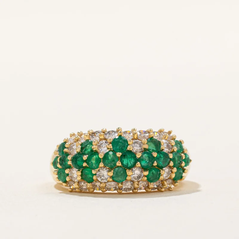 Twist loop rings-Emerald & Diamond Cluster Ring | 1.10ctw, 0.80ctw | SZ 6.5 |