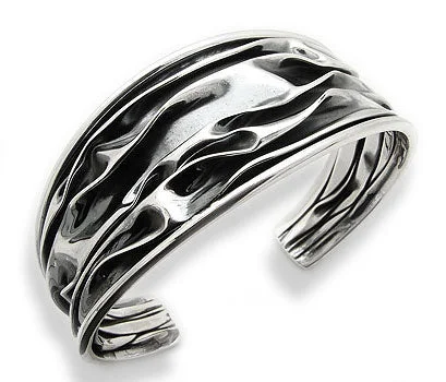 Braided tribal bangles-Wrinkled Unique Antiqued Crushed Can Sterling Silver Cuff Bracelet