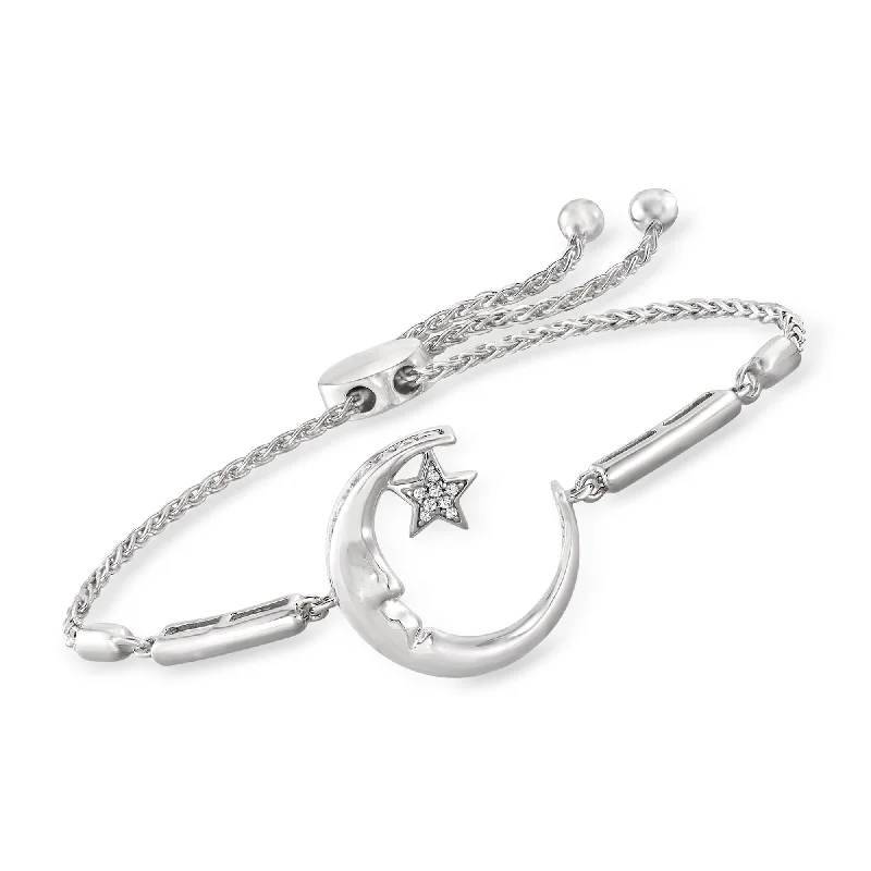 Mixed alloy bracelets-Ross-Simons Diamond-Accented "Love You To The Moon and Back" Star and Moon Bolo Bracelet in Sterling Silver