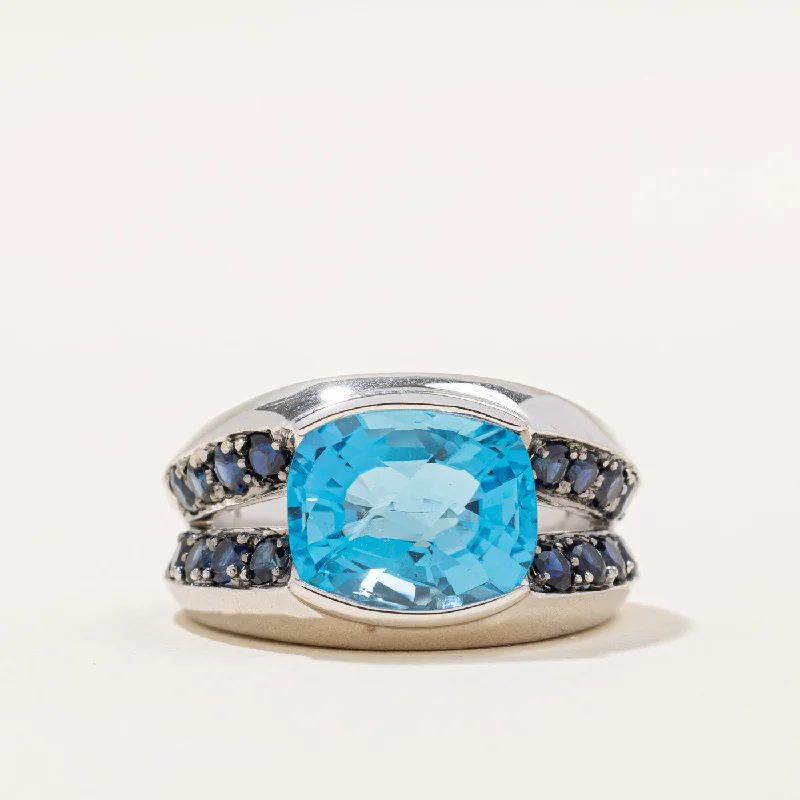 Forged name rings-Topaz & Sapphire Cocktail Ring | 6.75ct, 1.12ctw | SZ 9 |