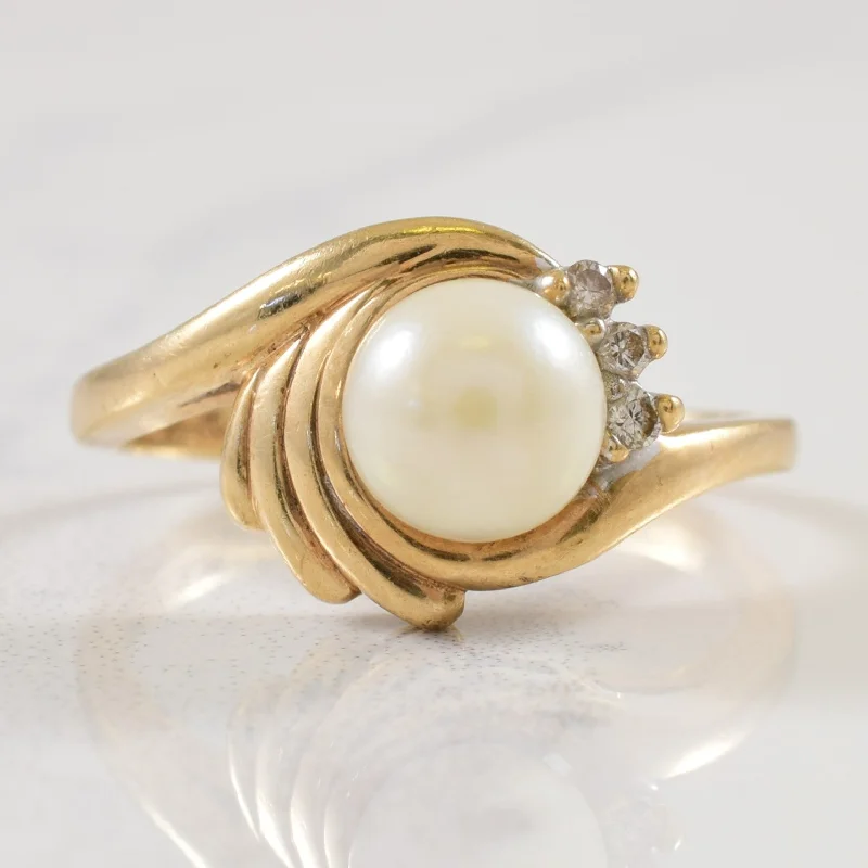 Seafoam inlay rings-Pearl & Diamond Bypass Ring | 1.50ct, 0.03ctw | SZ 4.75 |