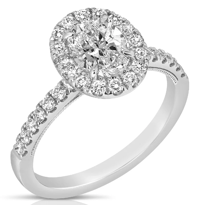 Mixed alloy rings-1 1/2 Ctw Oval Diamond Halo Engagement Ring in White Gold