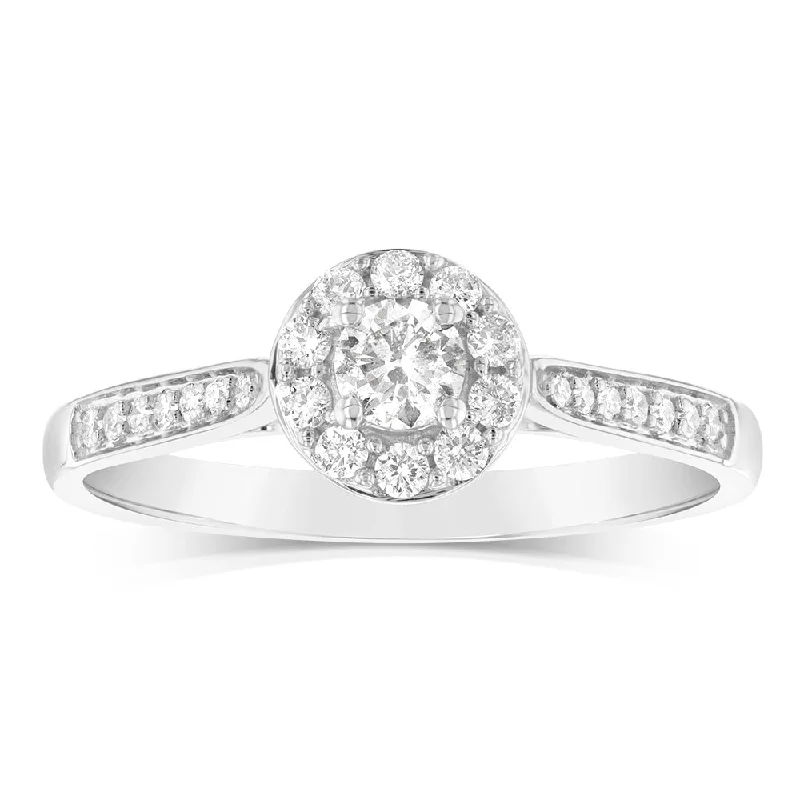 Gibbous moon rings-9ct White Gold 0.30 Carat Diamond Halo Solitaire Ring