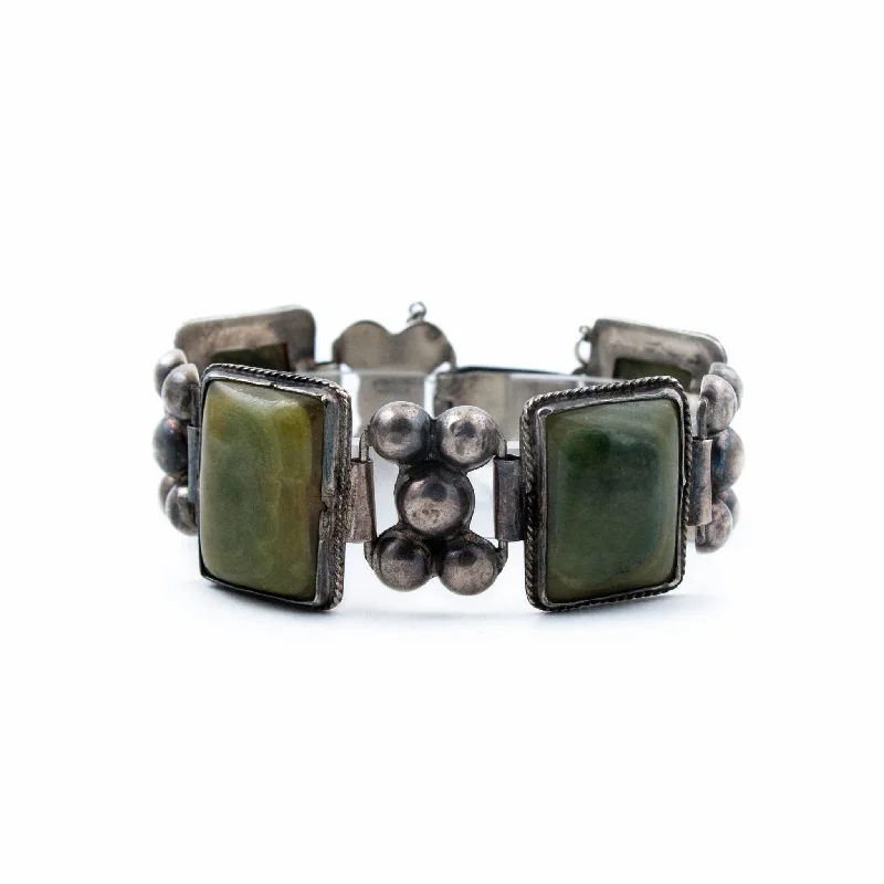 Swan motif bangles-Green Agate Taxco Bracelet