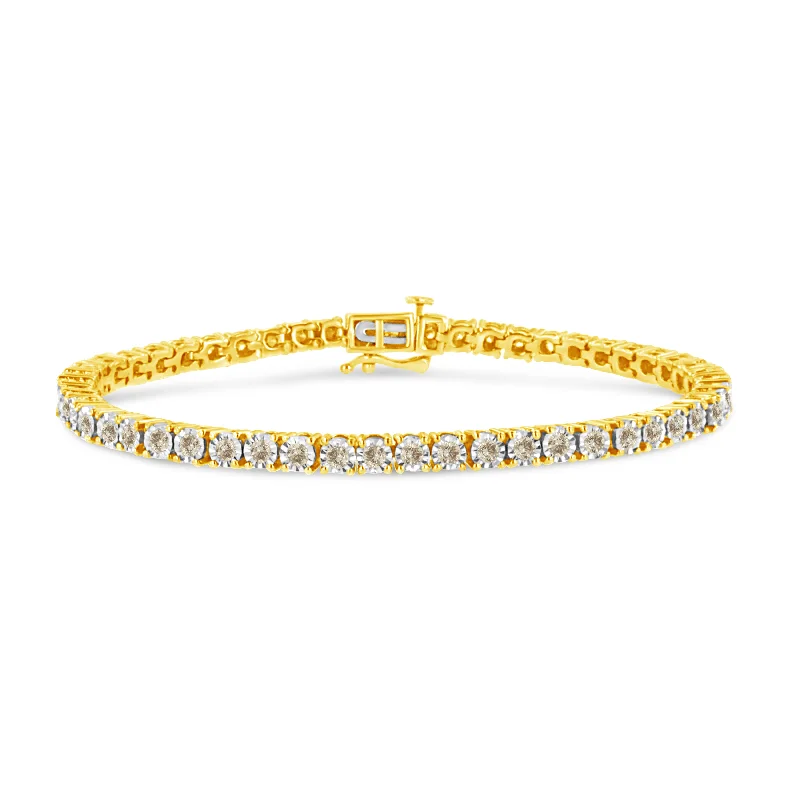 Fine rose bangles-14K Yellow Gold Plated .925 Sterling Silver 3.0 Cttw Miracle-Set Diamond Tennis Bracelet