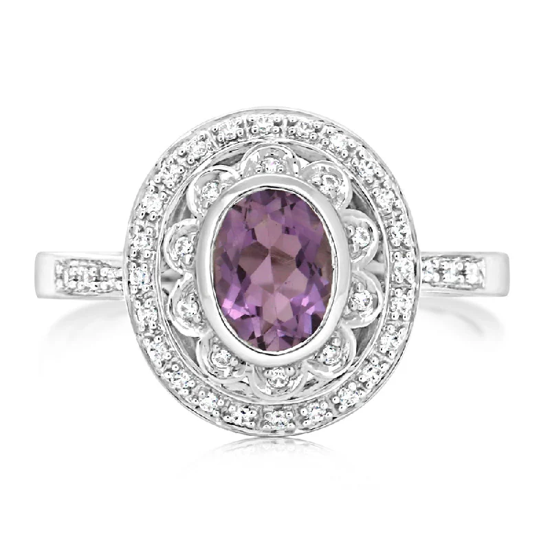 Beryl gem rings-Sterling Silver 1.5 Carat Amethyst & 40Cubic Zirconia Ring