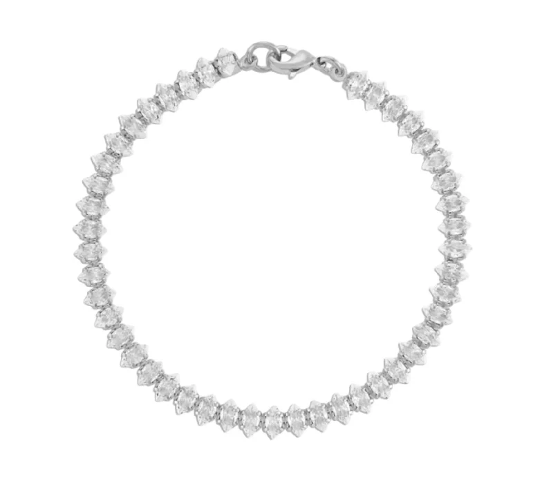 Faith charm bangles-Women's Marquis Tennis Bracelet In Sterling Silver