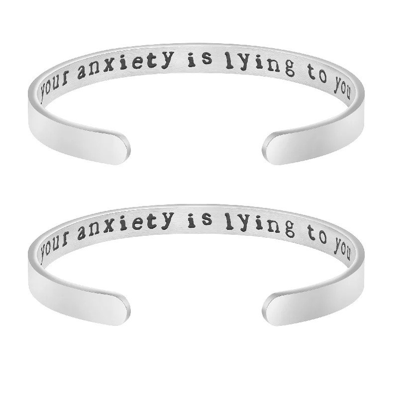 Root carved bracelets-Your Anxiety is Lying to You Set of 2 Bracelets