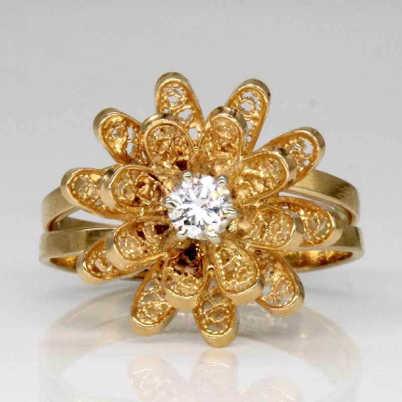 Multi-gem rings-Diamond Flower Ring | 0.20ct | SZ 8.75 |