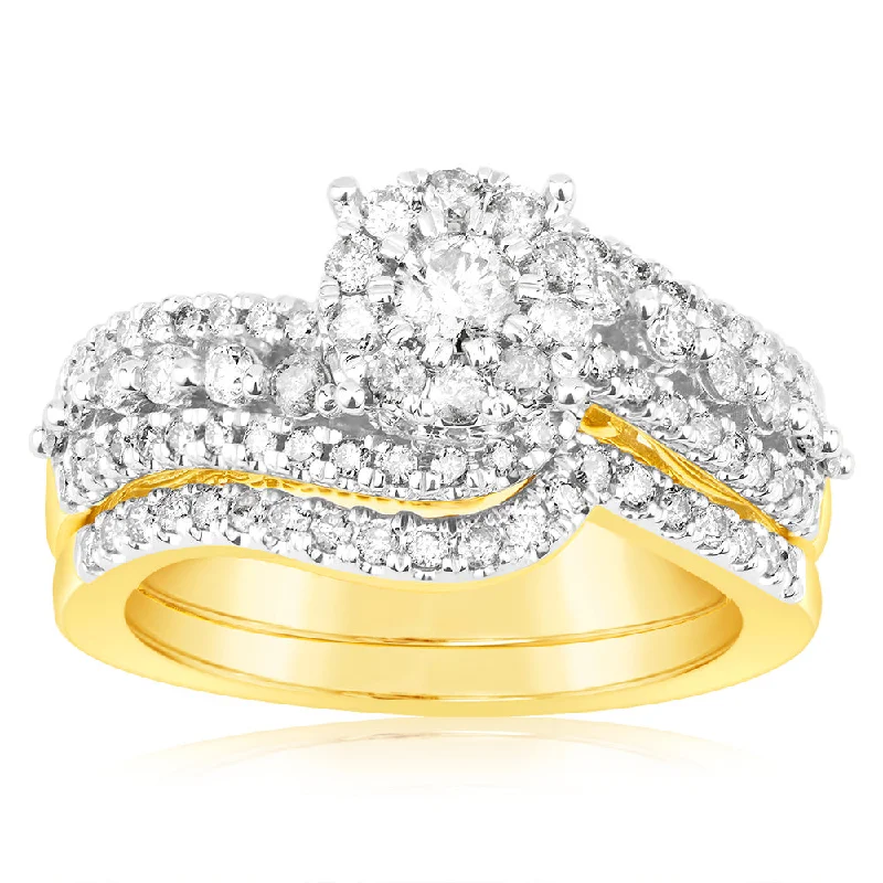 Oval design rings-9ct Yellow Gold 1.1 Carat Diamond Bridal Engagement & Wedding Ring Set