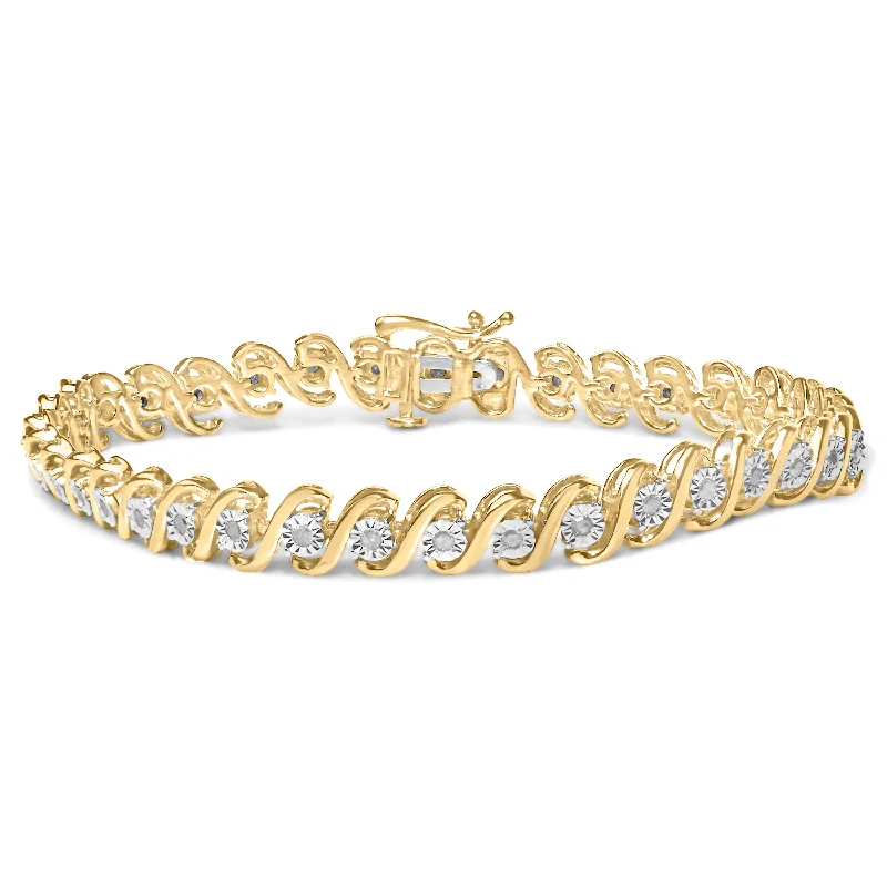 Smooth link bangles-14K Yellow Gold Plated .925 Sterling Silver 1/2 Cttw Round Miracle-Set Diamond S-Curve Tennis Bracelet