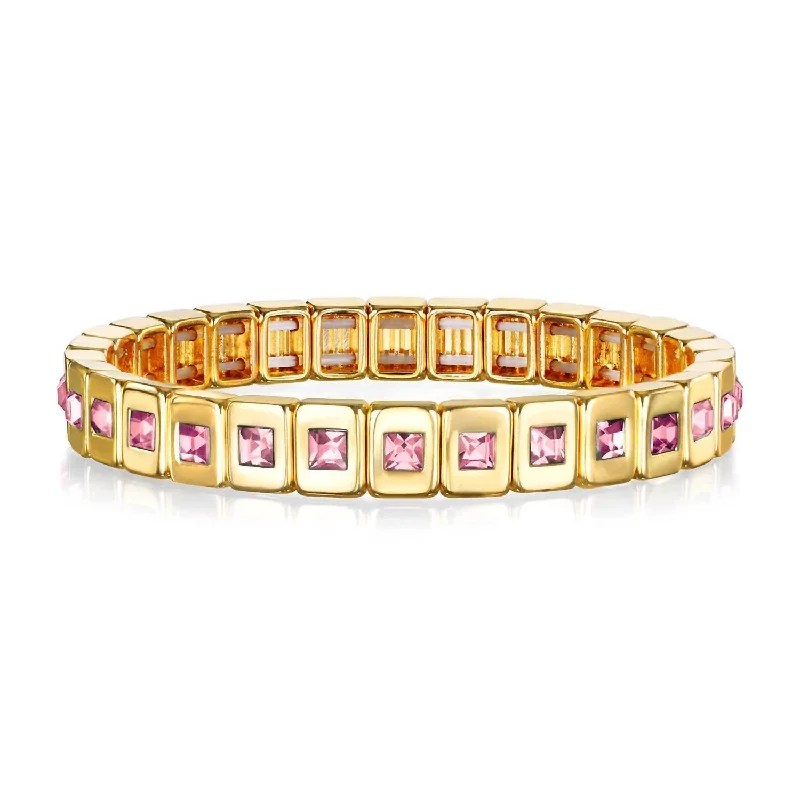 Chiseled metal bangles-Sparkle Tile Individual Bracelet In Pink