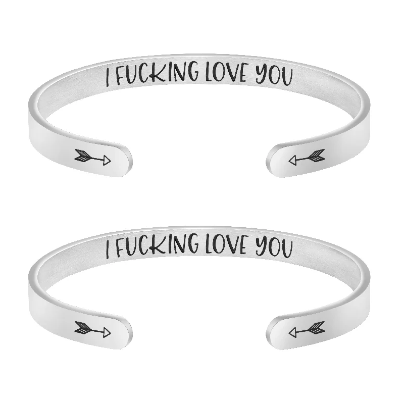 Bead charm bracelets-I F**king Love You Set of 2 Bracelets