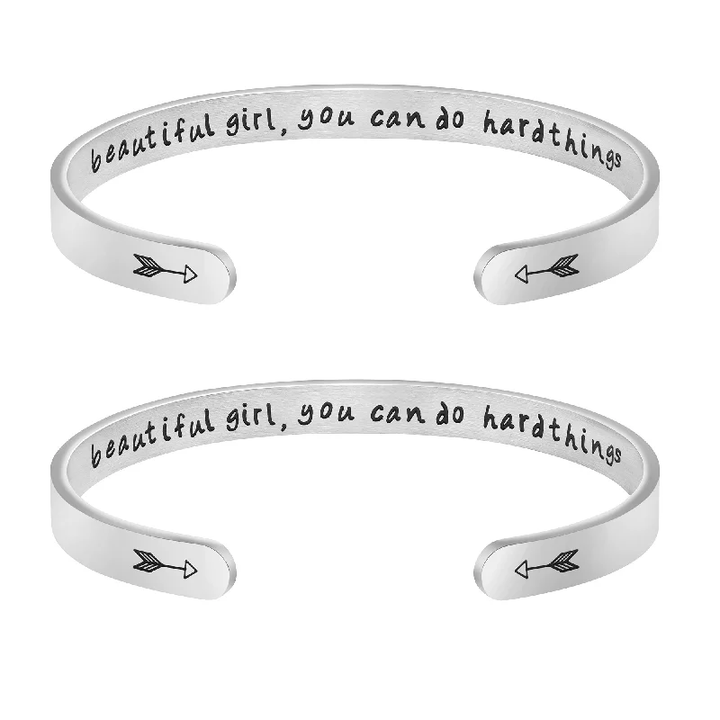 Clear crystal bangles-Beautiful Girl You Can Do Hard Things Set of 2 Bracelets