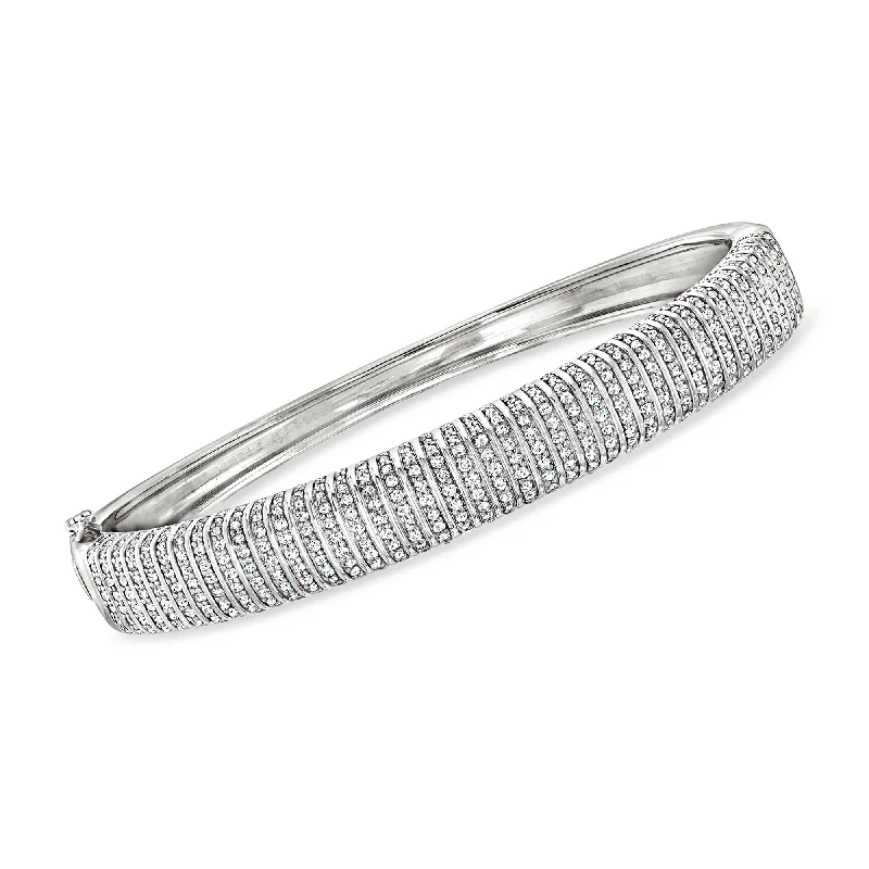 Rococo style bangles-Ross-Simons Diamond Striped Bangle Bracelet in Sterling Silver