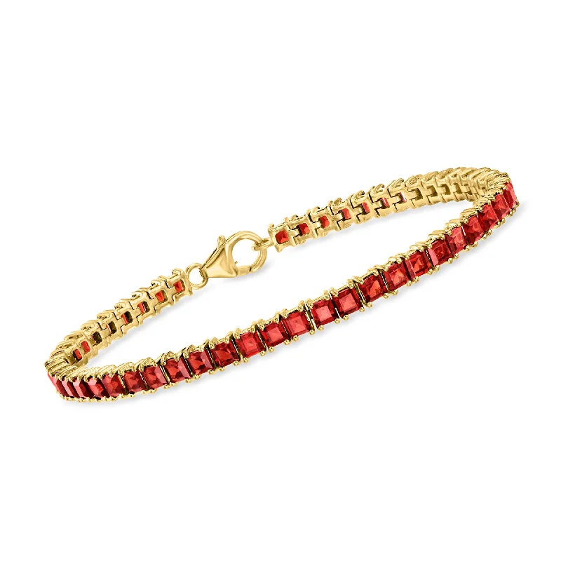 Tri-alloy bracelets-Ross-Simons Garnet Tennis Bracelet in 18kt Gold Over Sterling