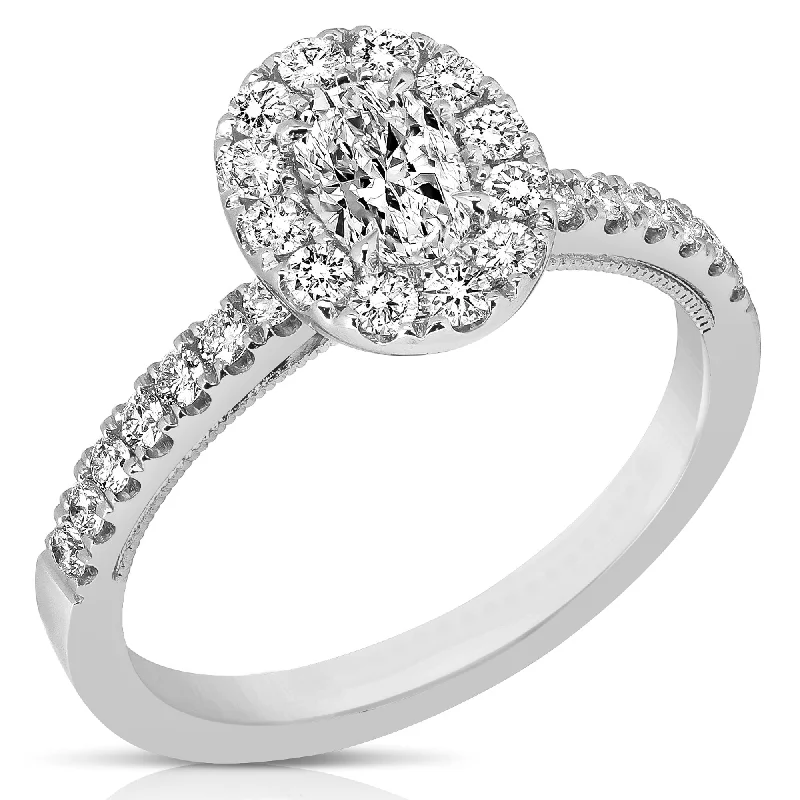 Cotton thread rings-1 Ctw Oval Diamond Halo Engagement Ring in White Gold