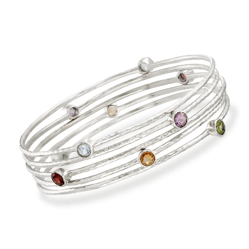 Stream shape bracelets-Ross-Simons Multi-Stone Jewelry Set: 5 Bangle Bracelets in Sterling Silver