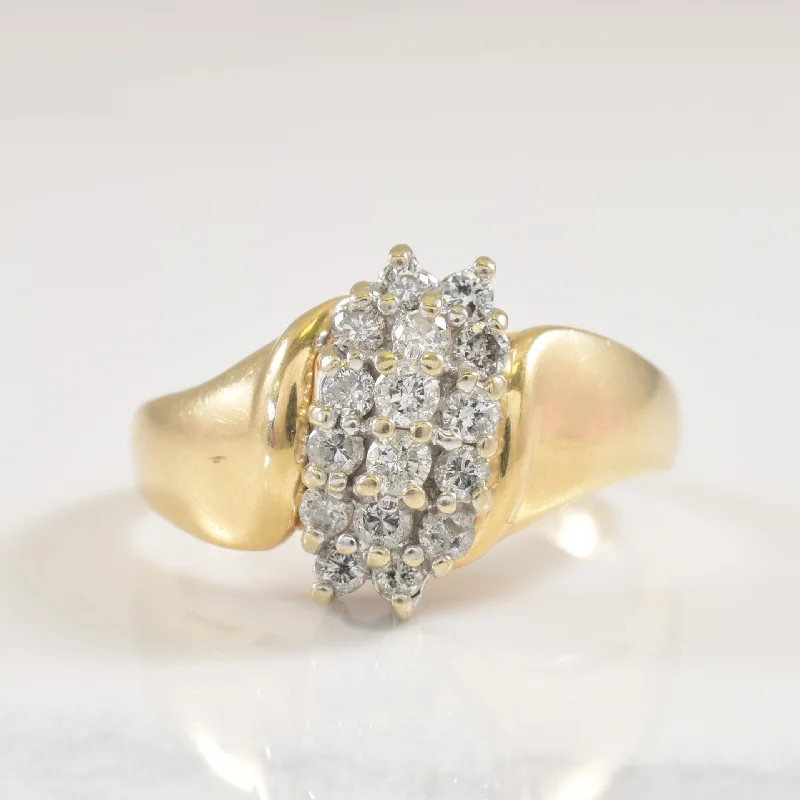 Fine wire rings-Diamond Cluster Bypass Ring | 0.36ctw | SZ 7.5 |