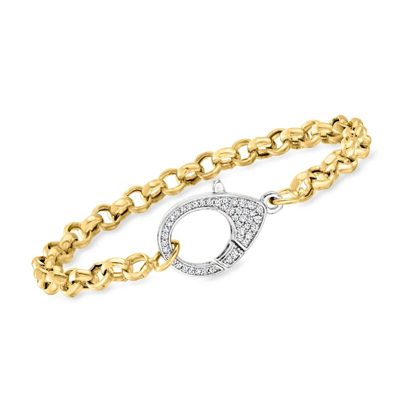 Bead charm bracelets-Ross-Simons Italian CZ Oversized Lobster Clasp Bracelet in 18kt Gold Over Sterling and Sterling Silver