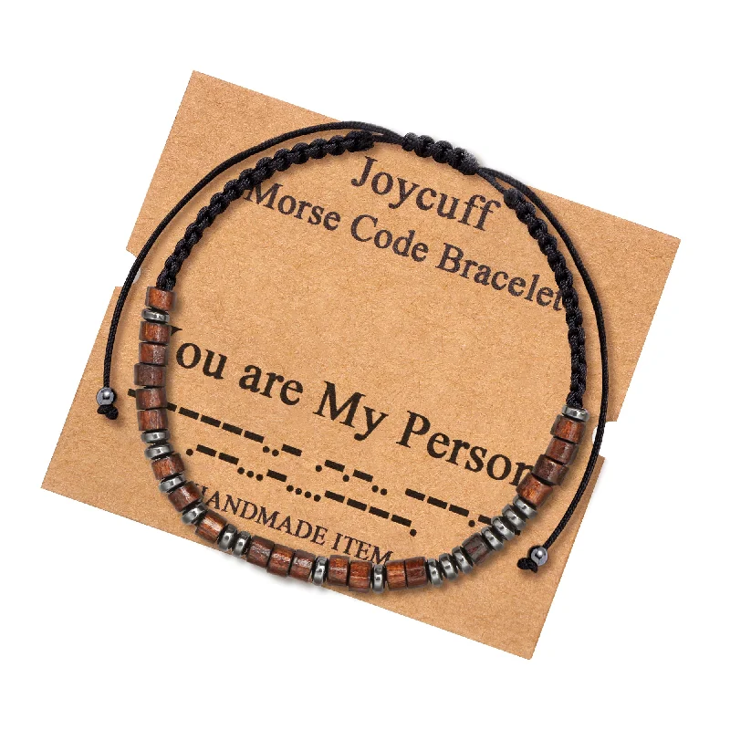 Woven cord bracelets-You are My Person Wood Morse Code Bracelet Encouragement Jewelry for Women