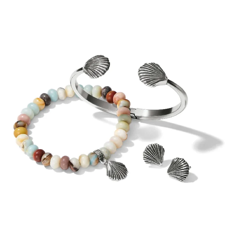 Gloss bead bangles-Shell Hinged Bracelet In Silver