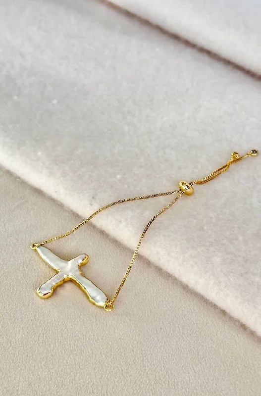 Graceful art bracelets-Dainty Cross Bracelet In White