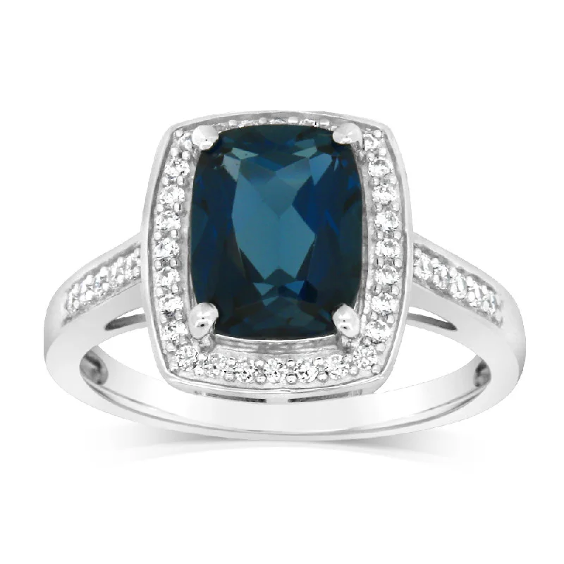 Heliodor cut rings-Sterling Silver London Blue Topaz & 38Cubic Zirconia Ring