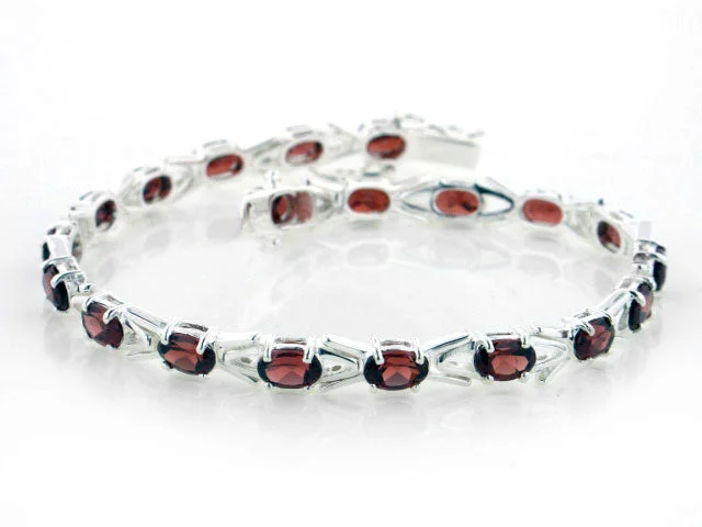 Hex shape bracelets-10cttw Sterling Silver Deep Red Garnet Tennis Bracelet - 7"