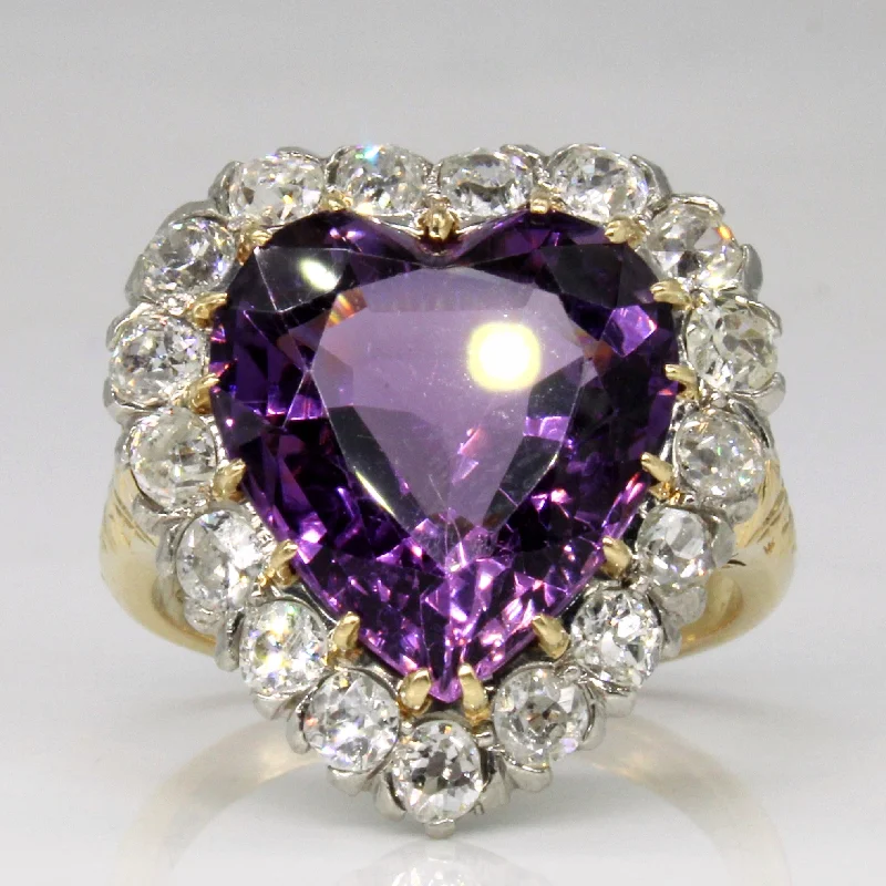 Lustrous silver rings-Victorian Amethyst & Diamond Heart Ring | 6.55ct, 1.36ctw | SZ 7.25 |