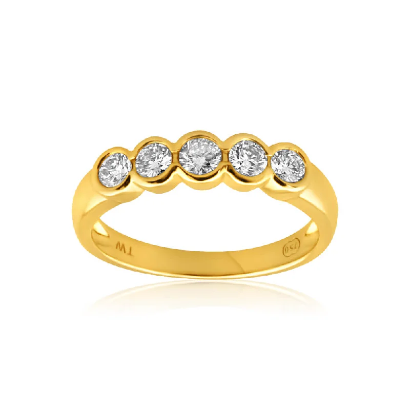 Bright diamond rings-18ct Yellow Gold Ring With 1/2 Carat Of Bezel Set Diamonds