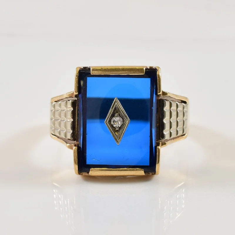 Tri-alloy rings-Synthetic Blue Spinel & Diamond Ring | 9.00ct, 0.02ct | SZ 12 |