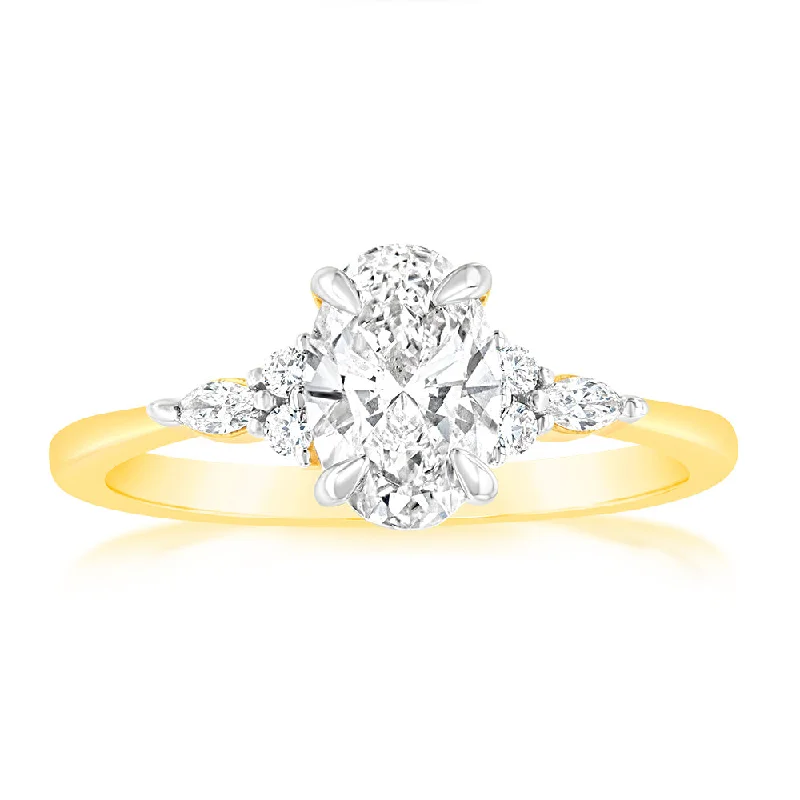 Smooth modern rings-Luminesce Lab Grown 18ct Yellow Gold 1.10 Carat Diamond Solitaire Ring with 1 Carat Oval Center Diamond