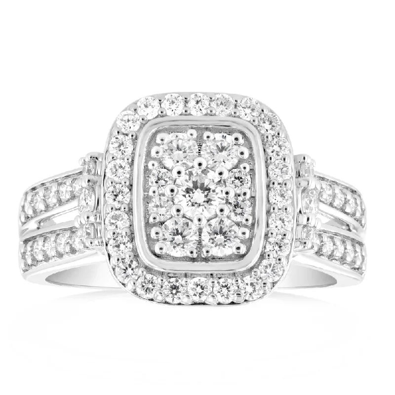 Multi-gem rings-Luminesce Lab Grown 0.80 Carat Diamond Cluster Ring in 9ct White Gold