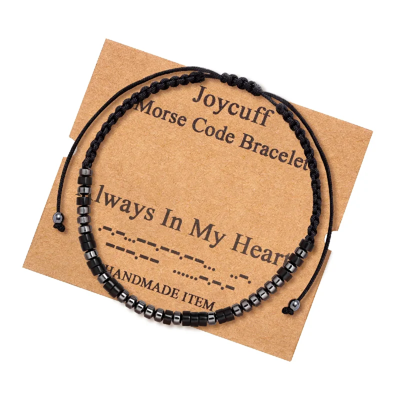 Thick geometric bangles-Always In My Heart Morse Code Bracelet for Women Inspirational Gift for Her