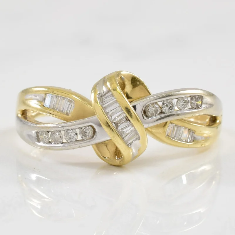 Oval design rings-Two Tone Gold Diamond Knot Ring | 0.22ctw | SZ 8 |