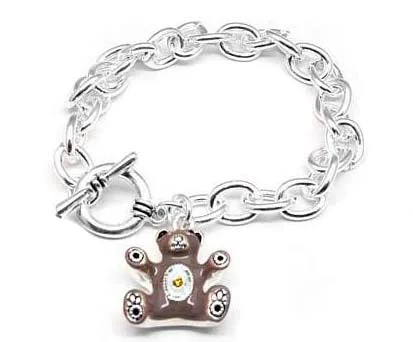 Andalusite bracelets-Silver-Tone Enameled Teddybear Teddy Bear Oval Rolo Charm Link 7.5" Bracelet