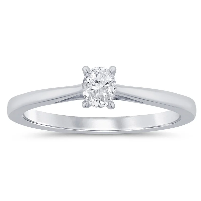 Thick stone rings-9ct White Gold 1/5 Carat Oval Diamond Solitaire Ring