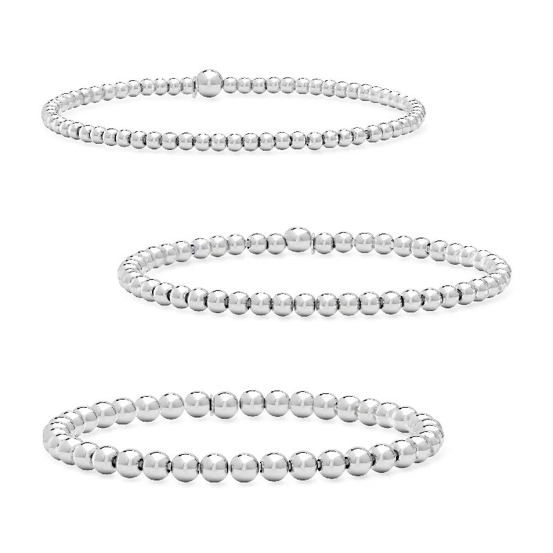 Oval design bangles-RS Pure by Ross-Simons Italian Sterling Silver Jewelry Set: 3 3-5mm Bead Stretch Bracelets