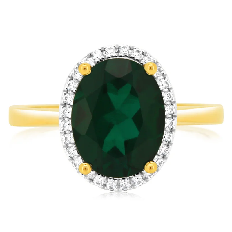 Soft open rings-9ct Yellow Gold 2.9 Carat Created Emerald 28Cubic Zirconia Ring