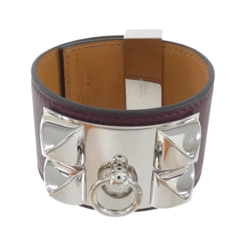 Smooth form bracelets-Hermes Rouge H Swift Leather Charm Bracelet (Pre-Owned)