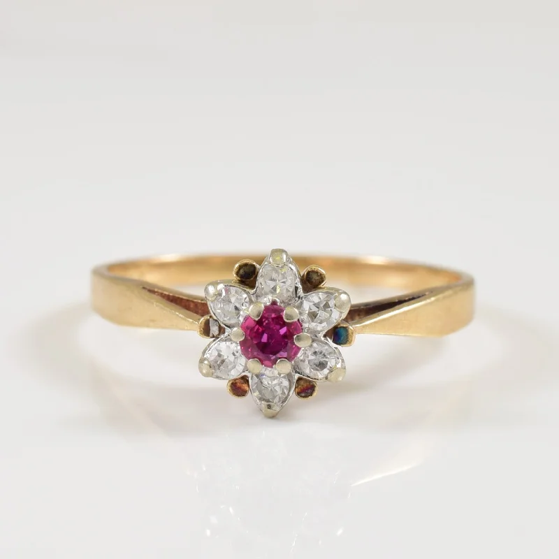 Chiseled initial rings-Diamond & Ruby Cathedral Ring | 0.10ctw, 0.09ct | SZ 5.75 |