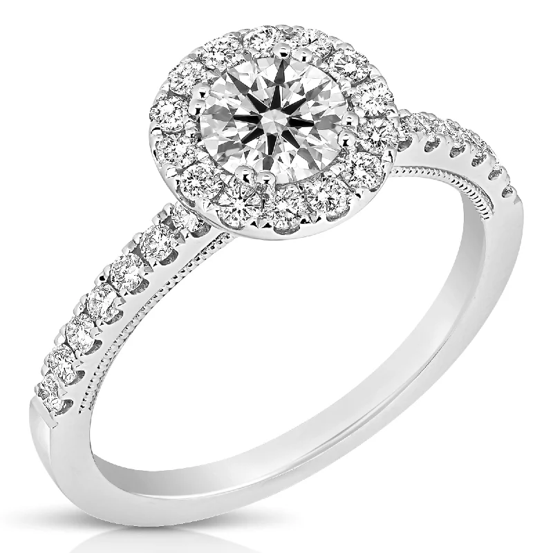 Gibbous moon rings-1 1/4 Ctw Round Diamond Halo Engagement Ring in White Gold