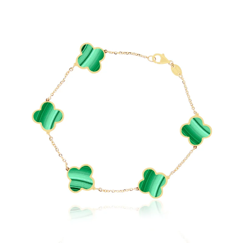 Thick geometric bangles-Large Malachite Clover Bracelet