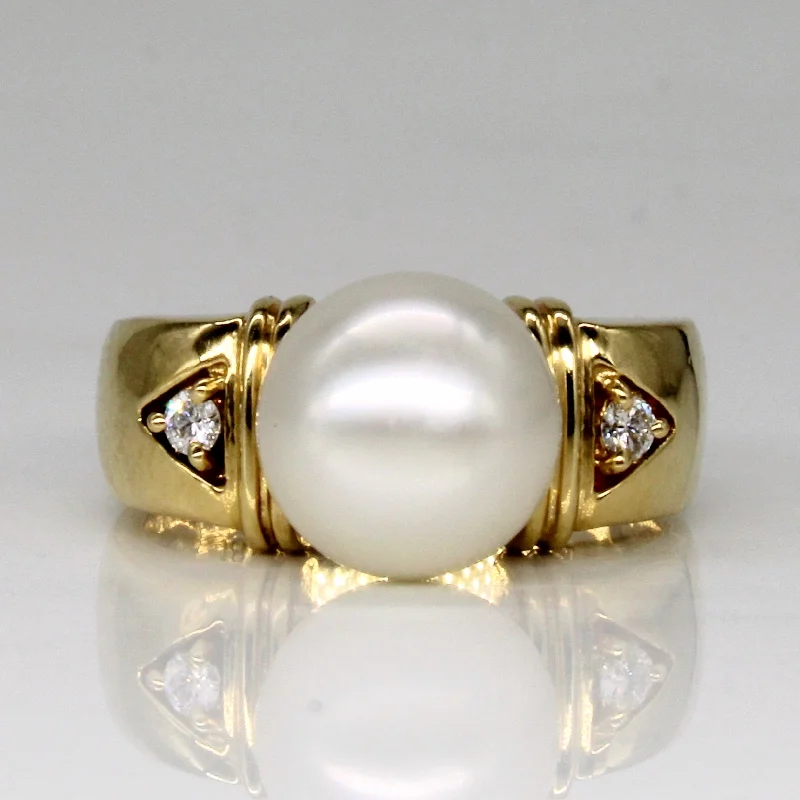 Fine accent rings-Pearl & Diamond Cocktail Ring | 0.07ctw | SZ 6.25 |