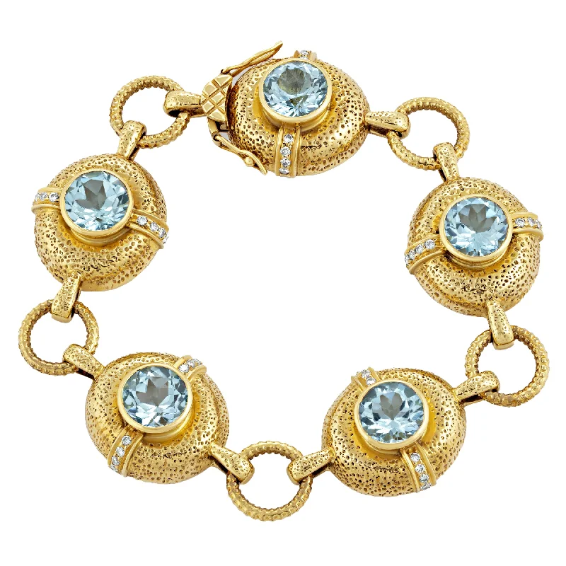 Mixed alloy bracelets-Bracelet- Blue Topaz And Diamond (1245F)