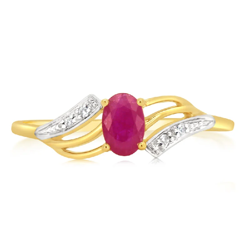 Twilight gothic rings-9ct Yellow Gold 0.65 Carat Natural Ruby & Diamonds Ring