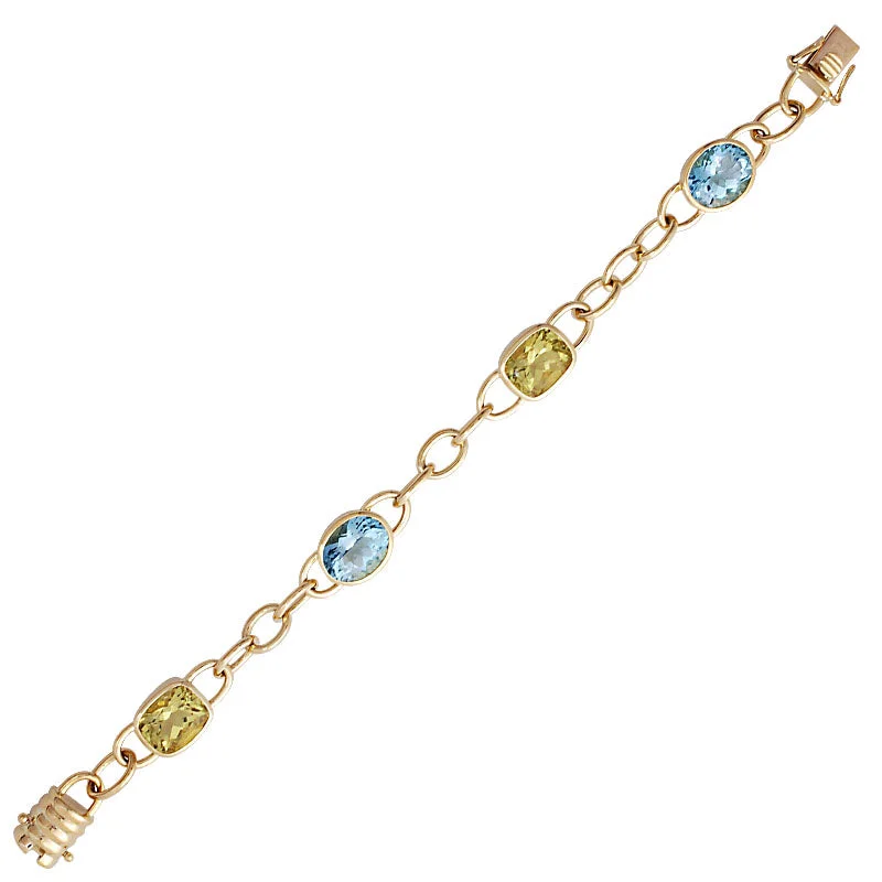 Straw weave bangles-Bracelet- Blue Topaz And Lemon Quartz (1457C)