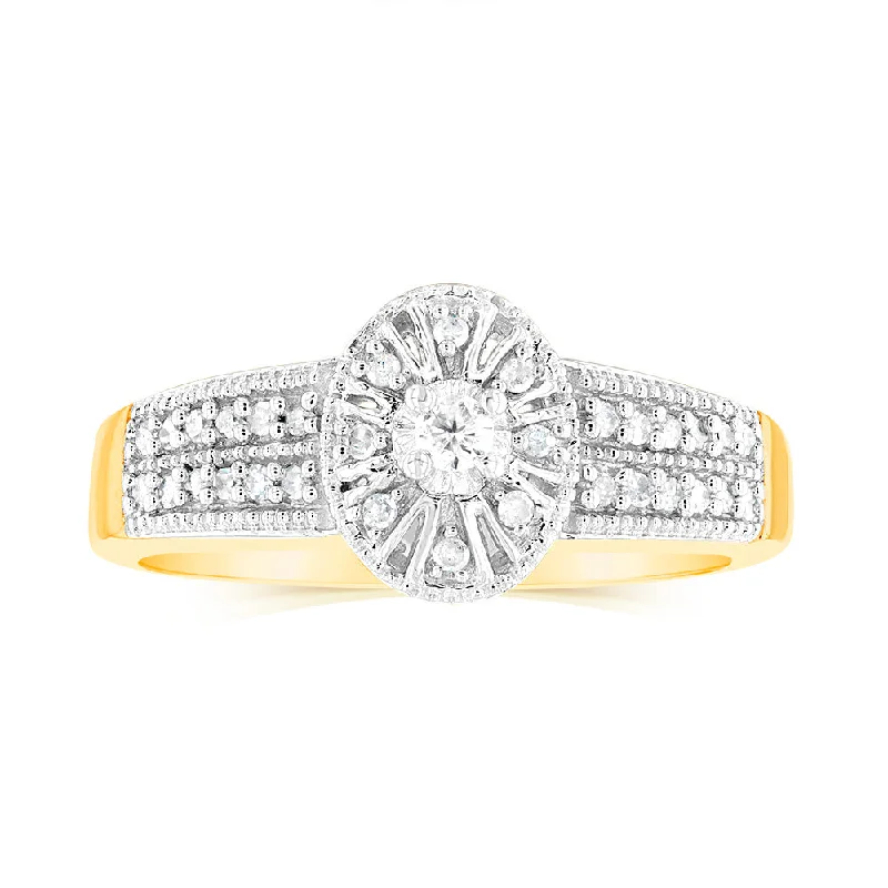 Simple dot rings-10ct Yellow Gold 1/6 Carat Diamond Halo Solitaire Ring